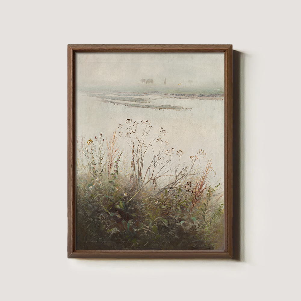 Hazy Reeds Marsh Watercolor Reverie
