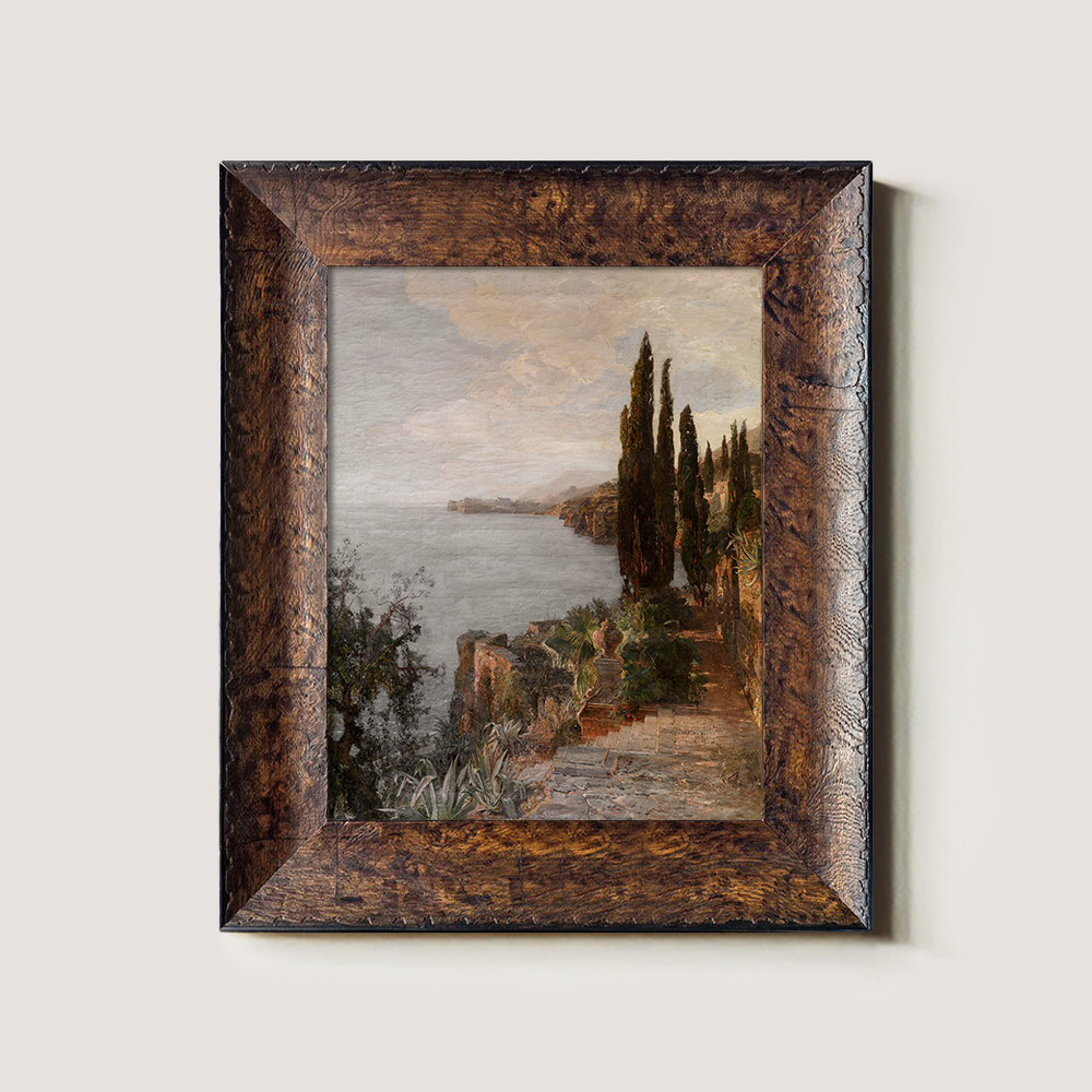 Cypress Cliffside Path Watercolor Seascape