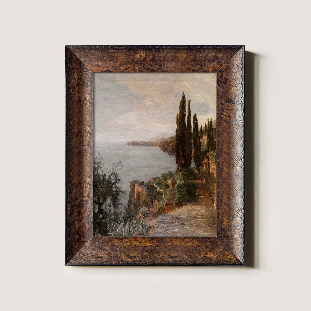 Cypress Cliffside Path Watercolor Seascape