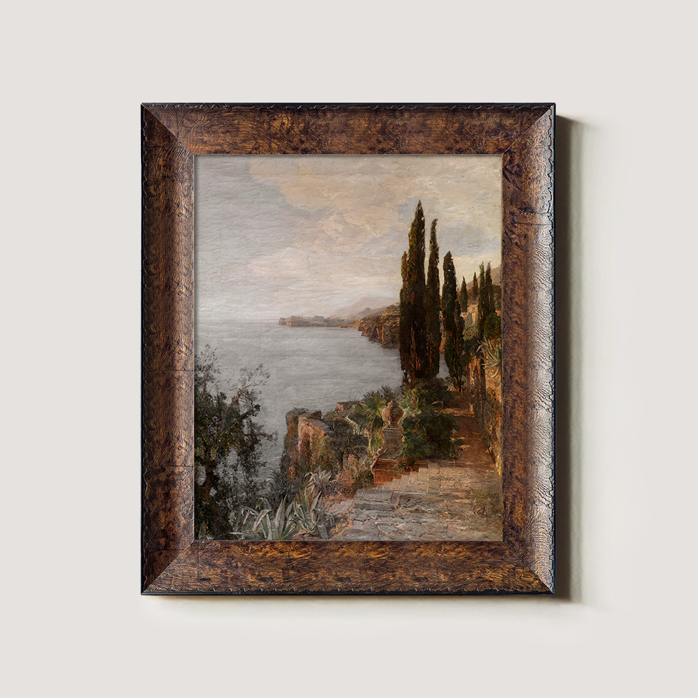 Cypress Cliffside Path Watercolor Seascape