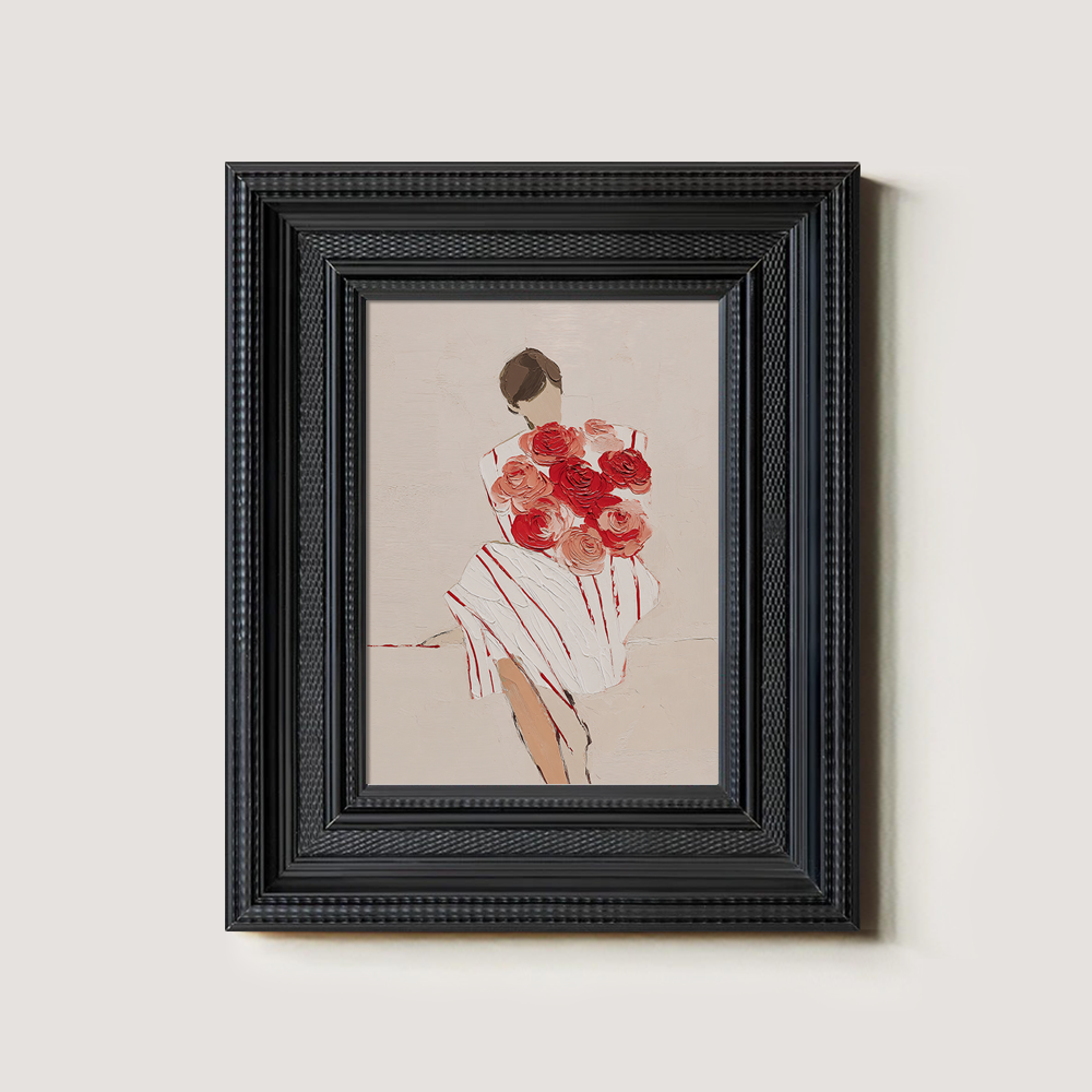 Figure with Red Roses and Striped Dress