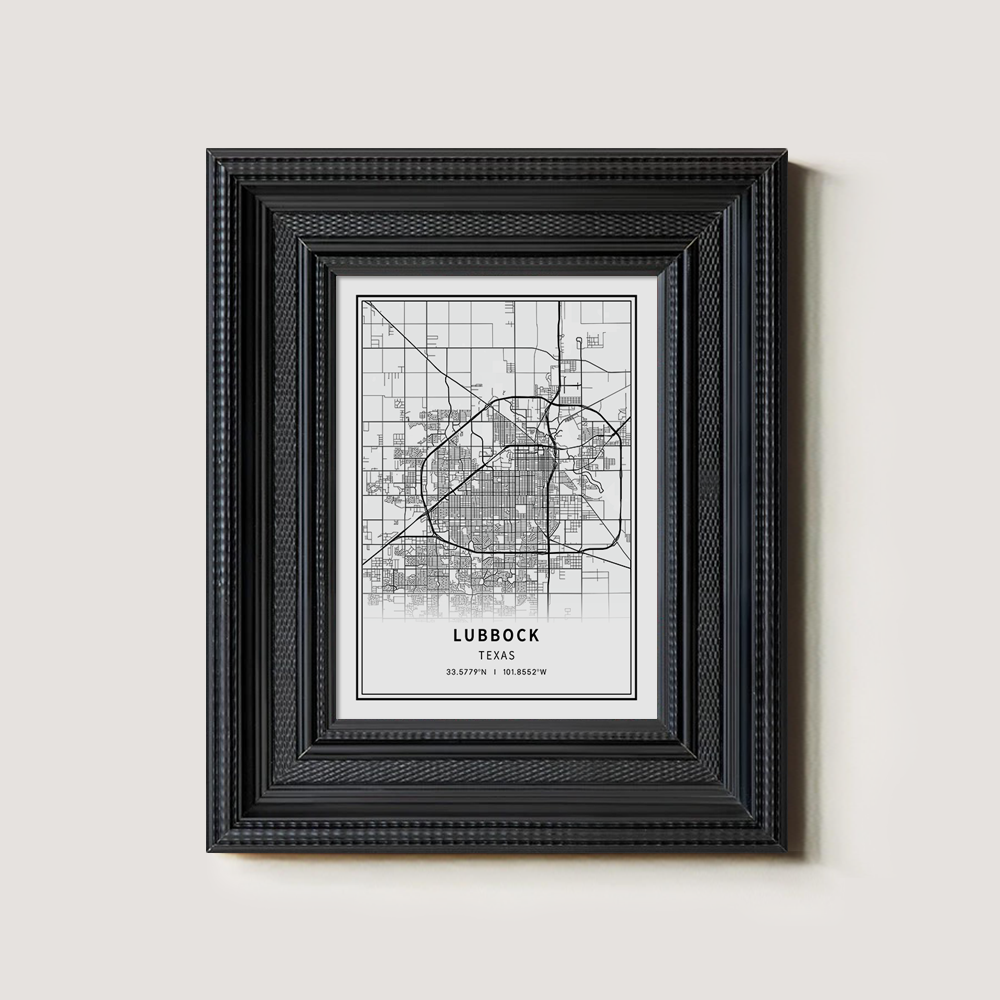 Minimalist Lubbock City Map Line Art Print