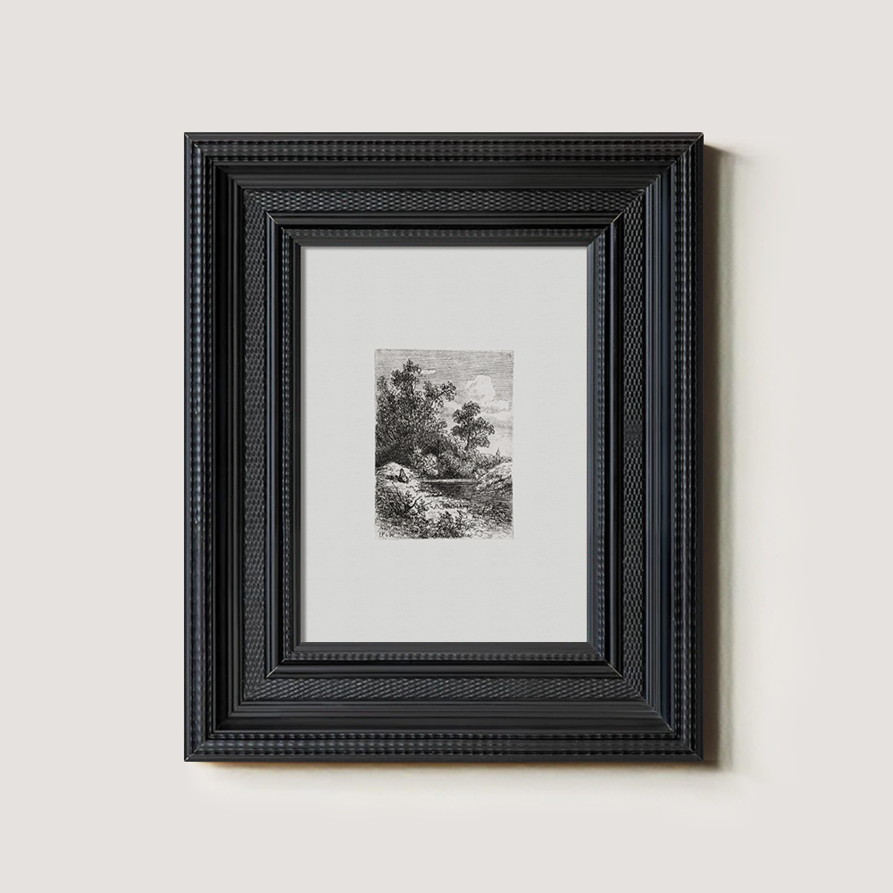 Tranquil Rocky Pond Etching Reverie