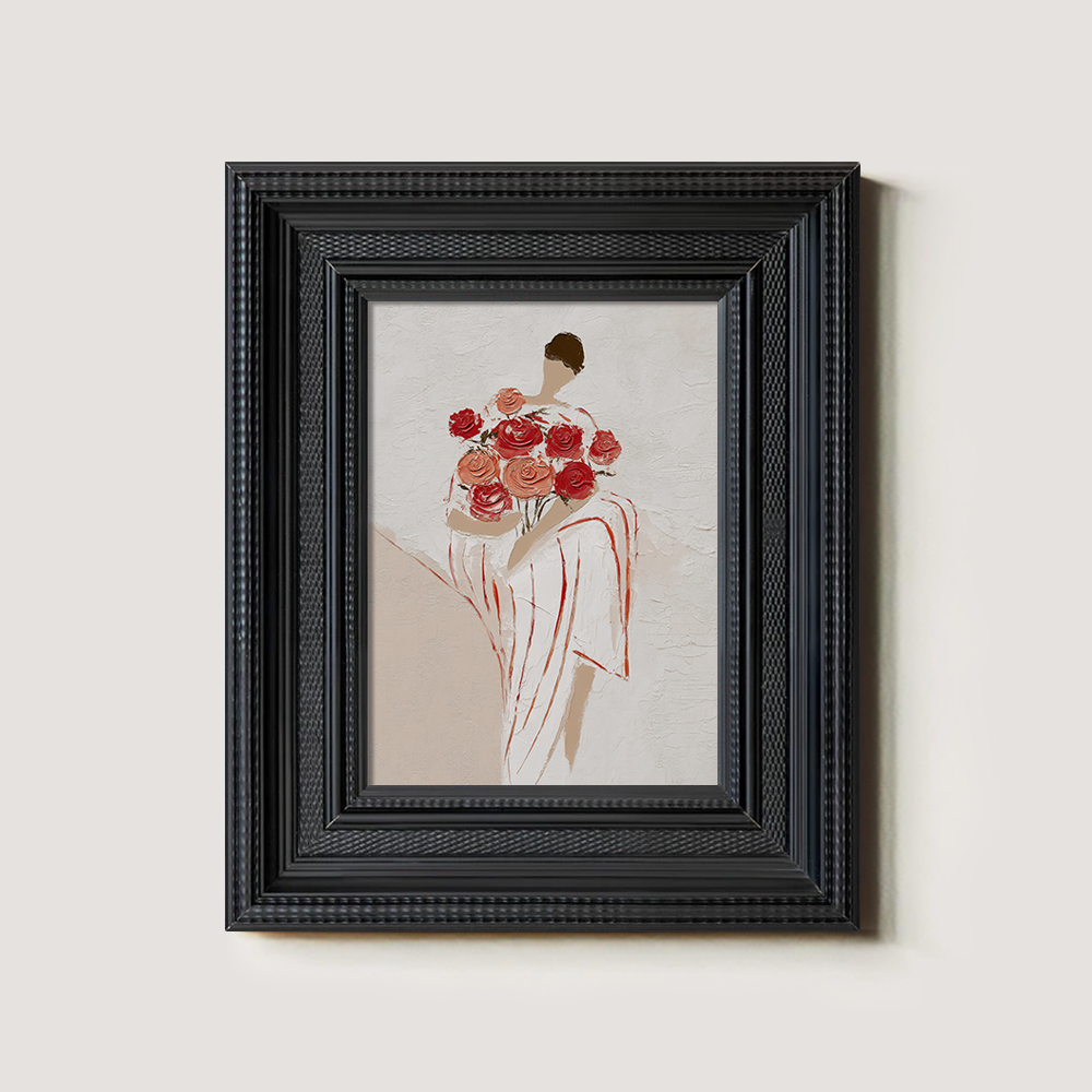 Standing Figure Holding Large Red Roses