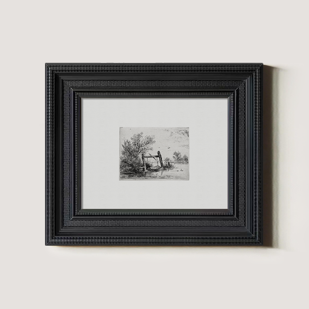 Serene Riverside Bridge Etching Idyll