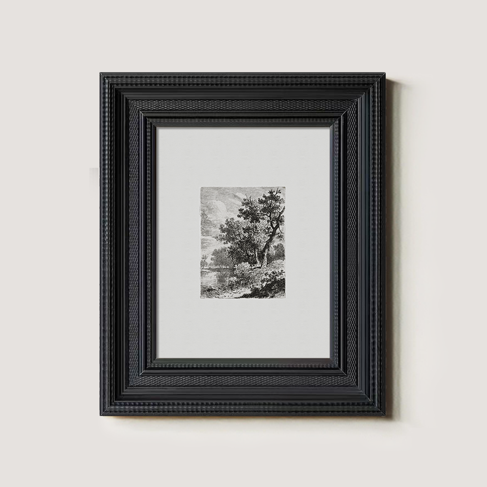 Misty Lakeside Thicket Etching Reverie