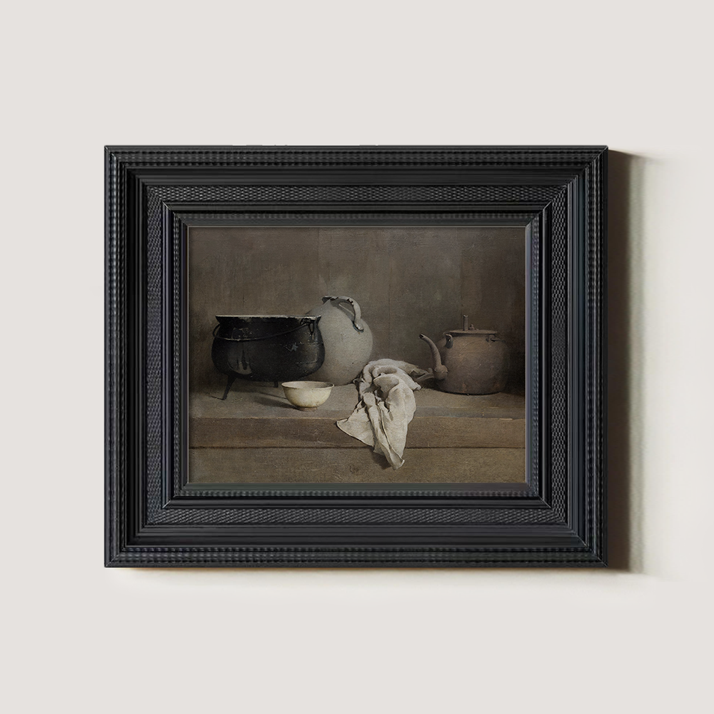 Hushed Earthenware Alcove Watercolor Still Life
