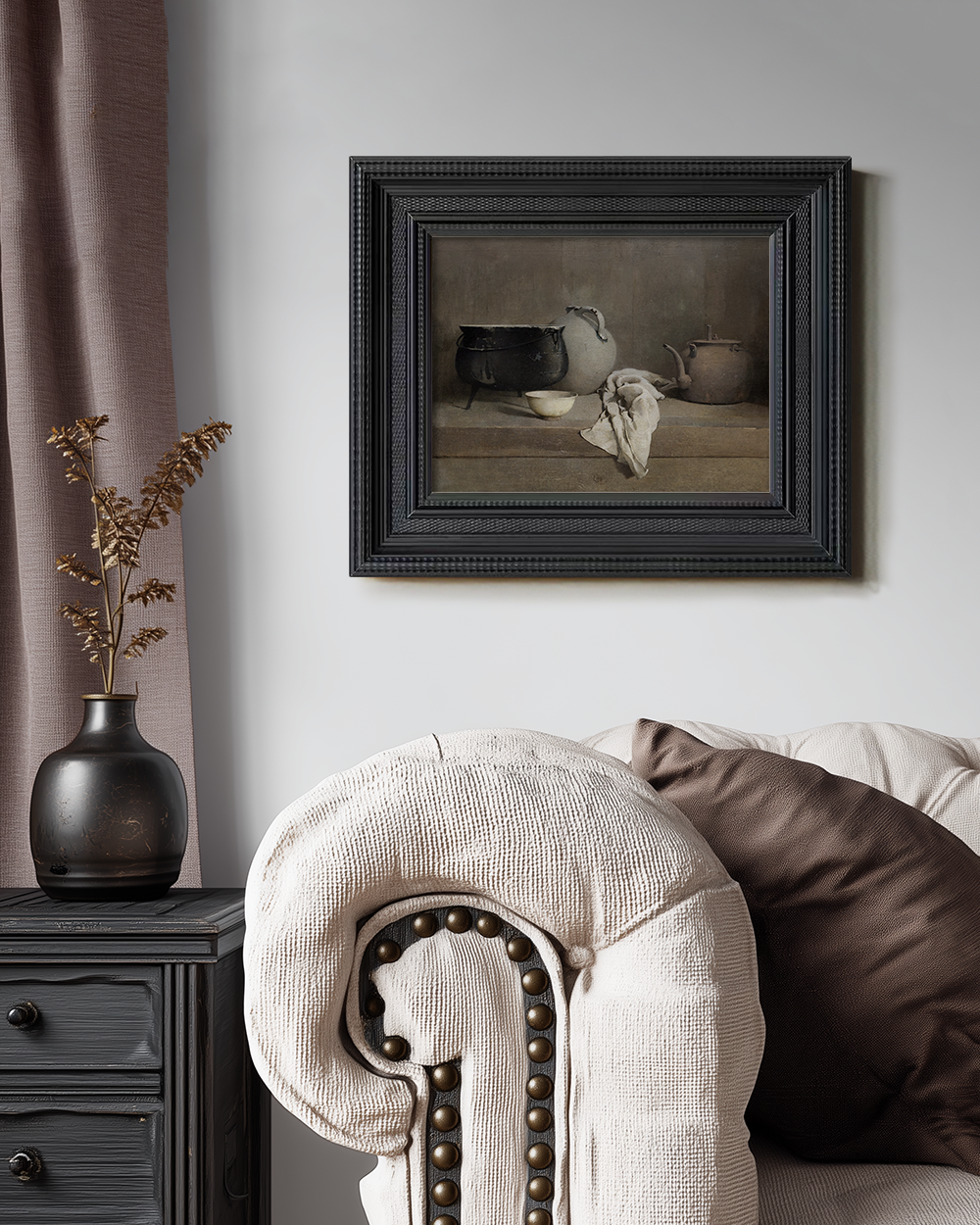 Hushed Earthenware Alcove Watercolor Still Life