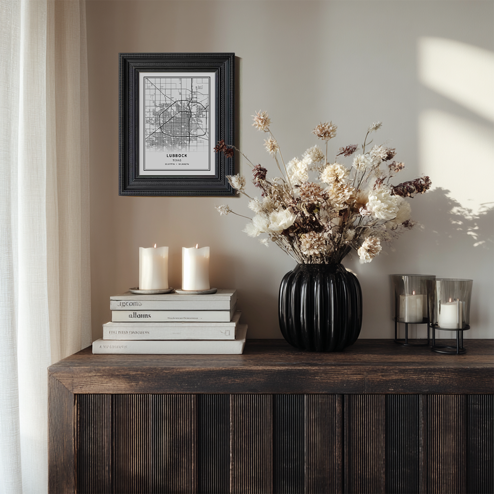 Minimalist Lubbock City Map Line Art Print