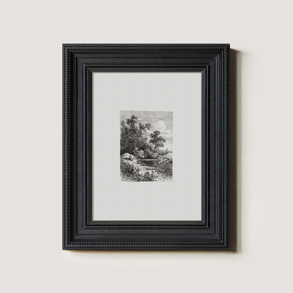 Tranquil Rocky Pond Etching Reverie