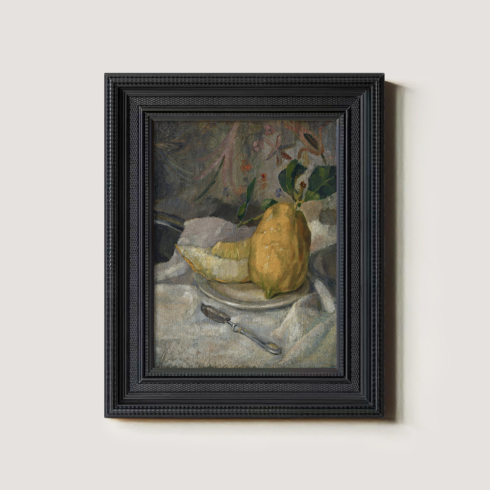 Sliced Quince Still Life with Leaves and Spoon