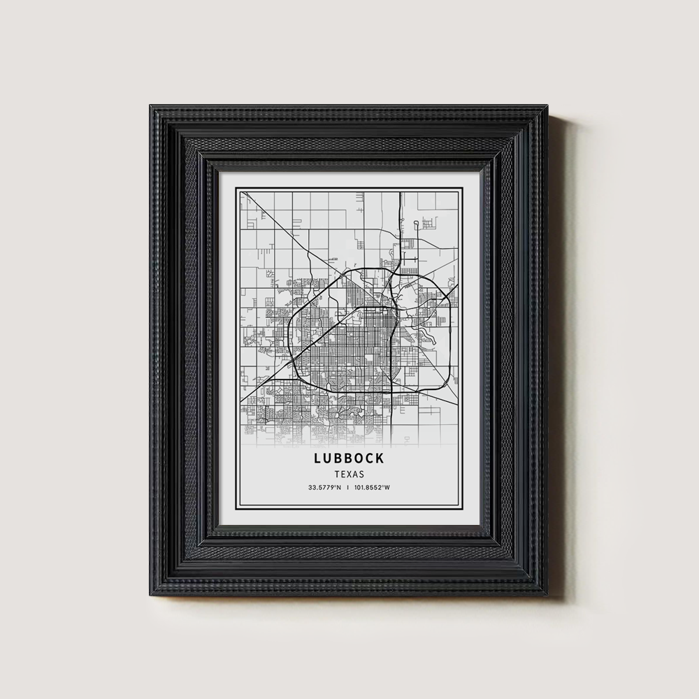 Minimalist Lubbock City Map Line Art Print