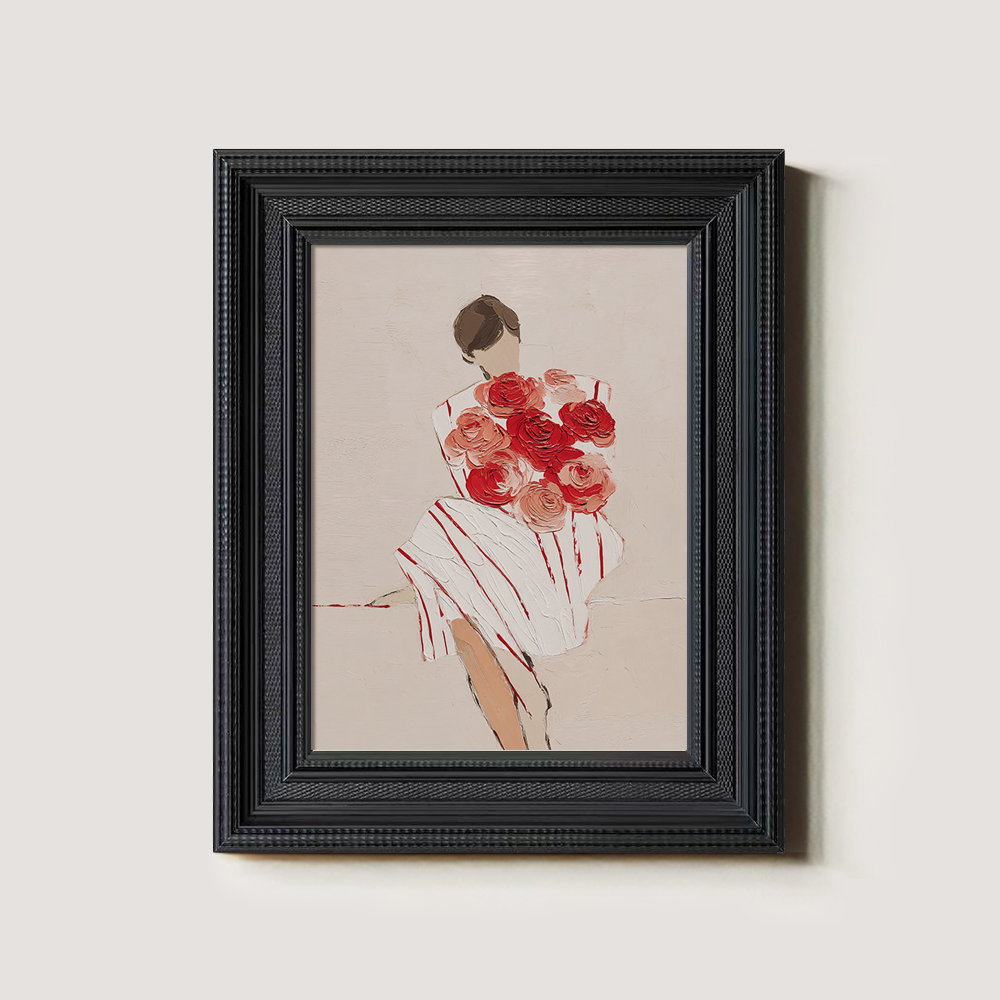 Figure with Red Roses and Striped Dress