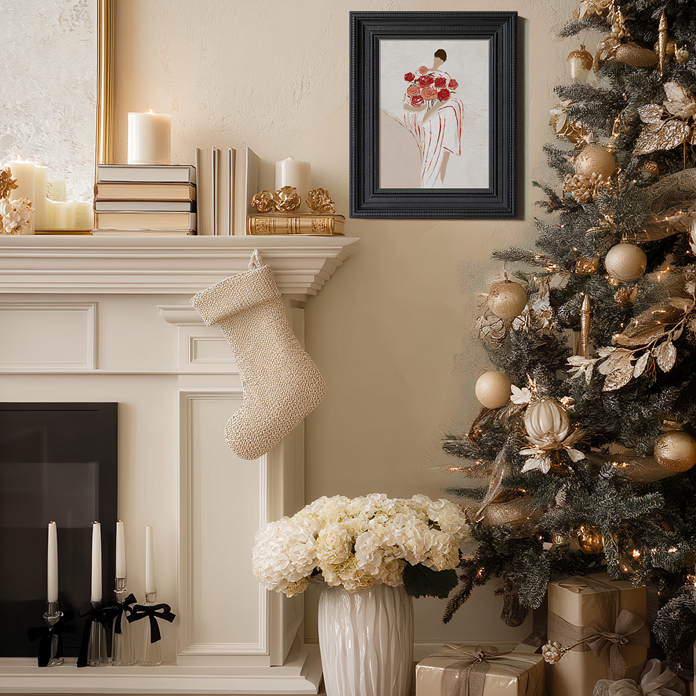 Standing Figure Holding Large Red Roses