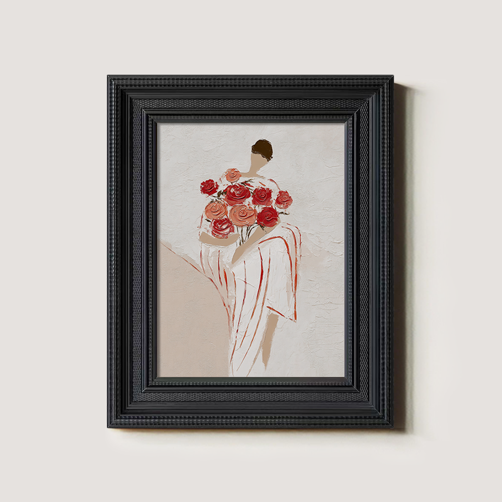 Standing Figure Holding Large Red Roses