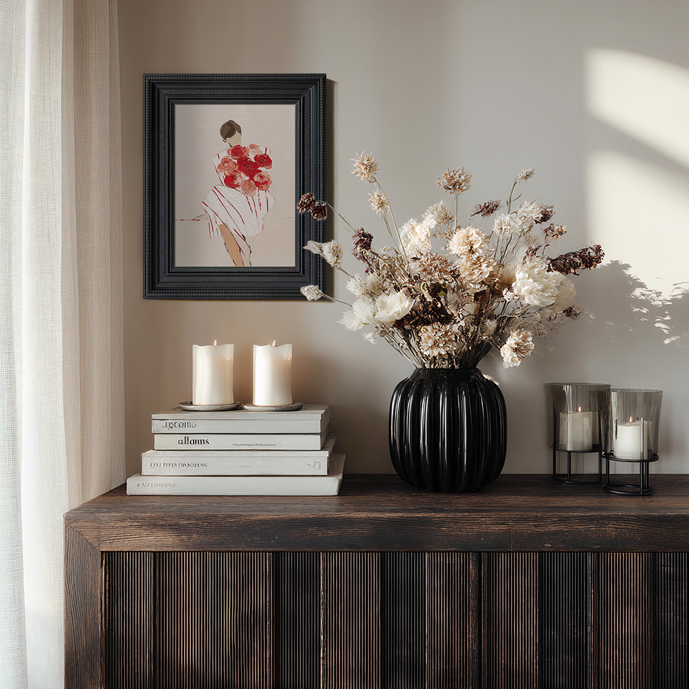 Figure with Red Roses and Striped Dress