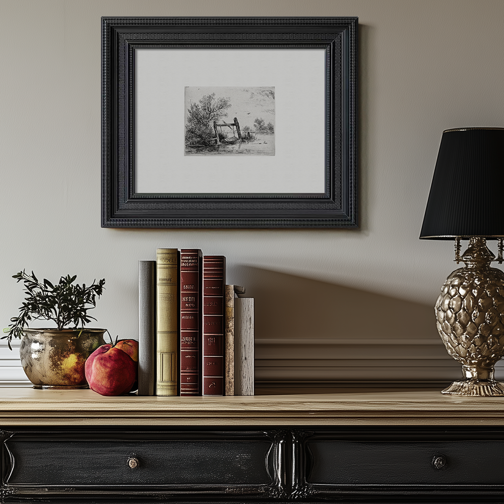 Serene Riverside Bridge Etching Idyll