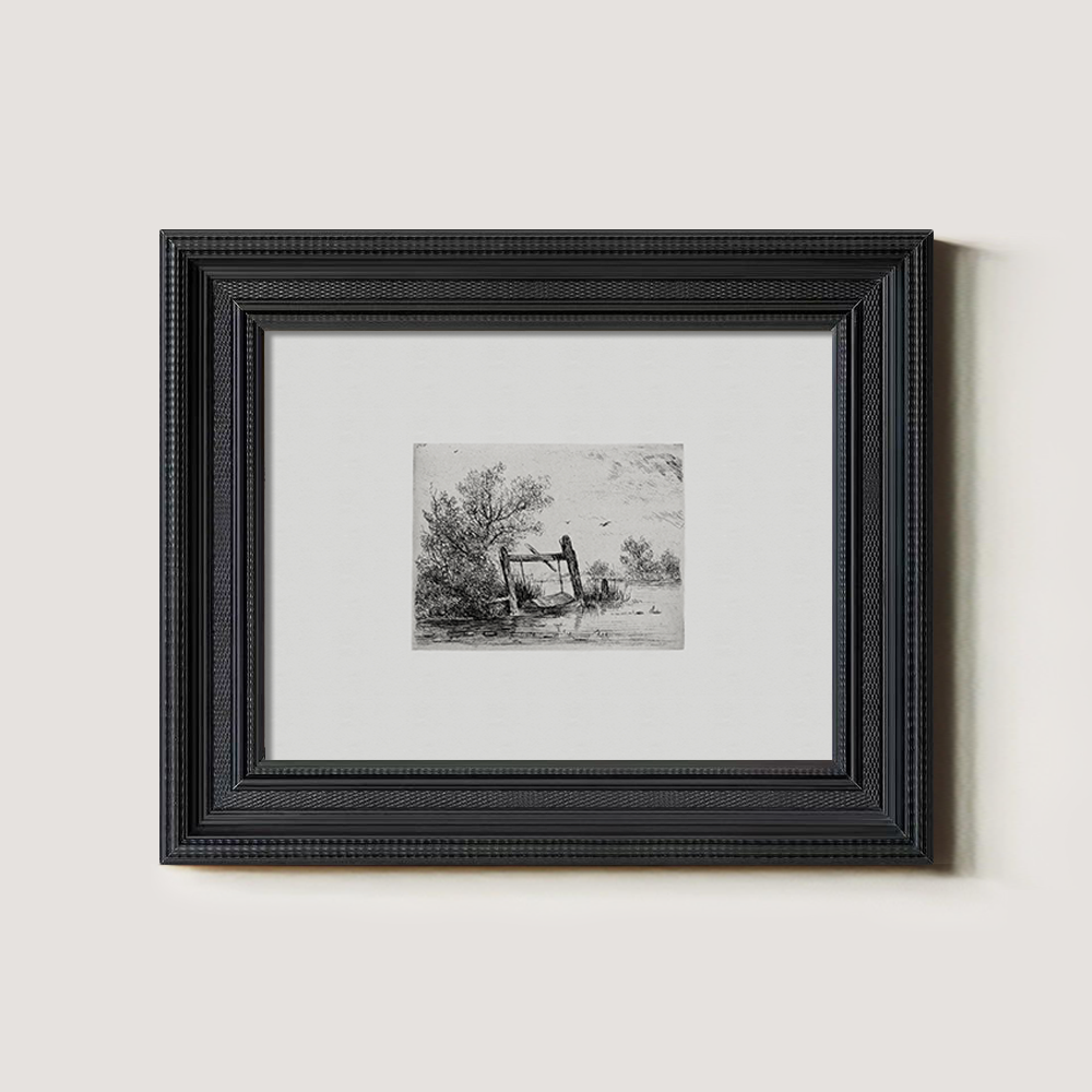 Serene Riverside Bridge Etching Idyll