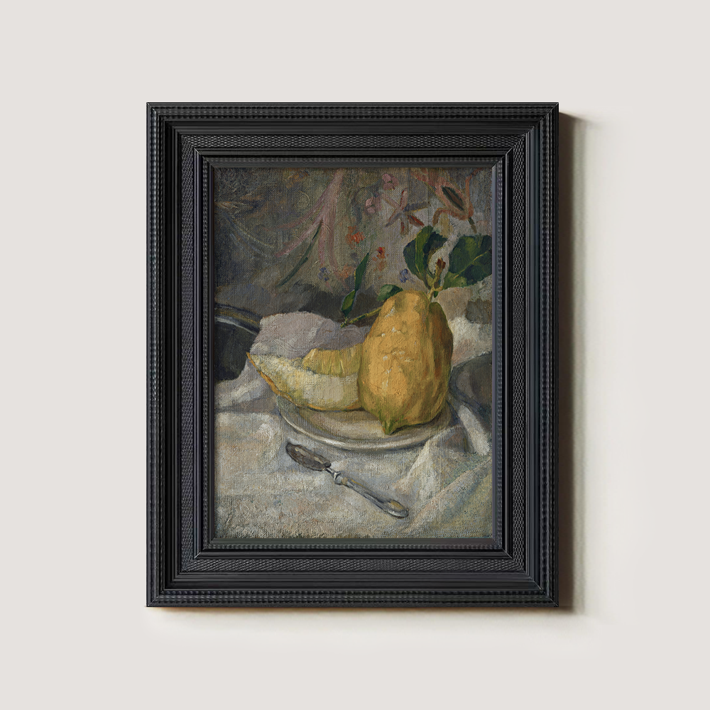 Sliced Quince Still Life with Leaves and Spoon