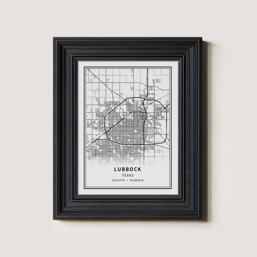 Minimalist Lubbock City Map Line Art Print