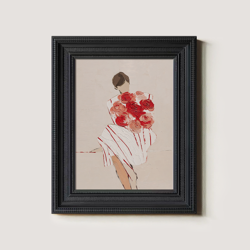 Figure with Red Roses and Striped Dress