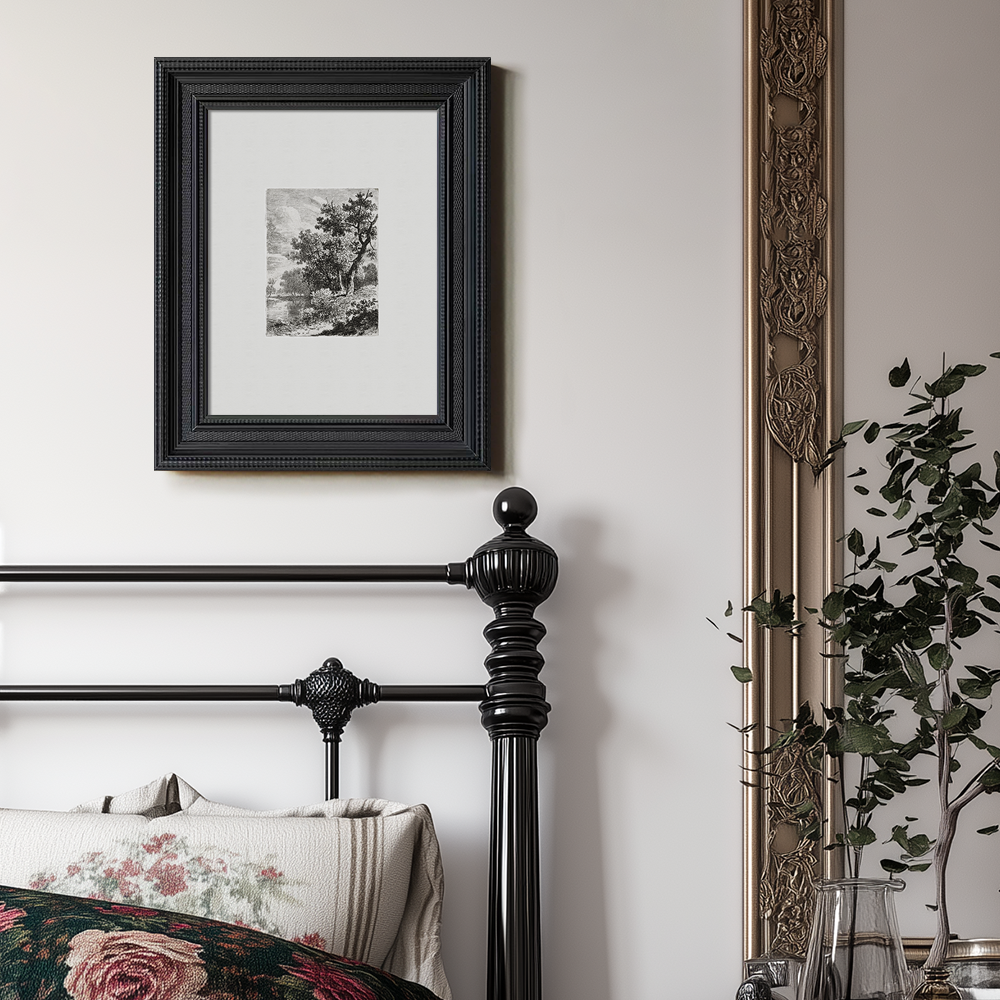 Misty Lakeside Thicket Etching Reverie