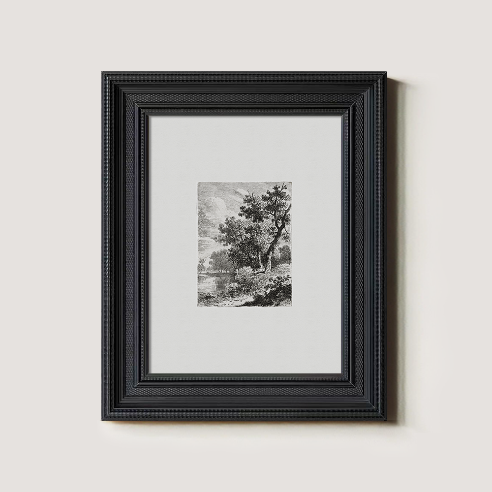 Misty Lakeside Thicket Etching Reverie