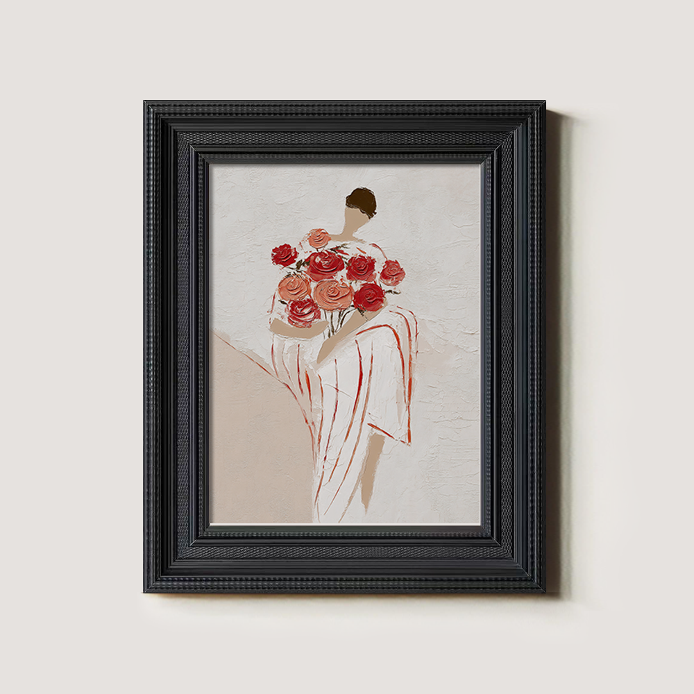 Standing Figure Holding Large Red Roses