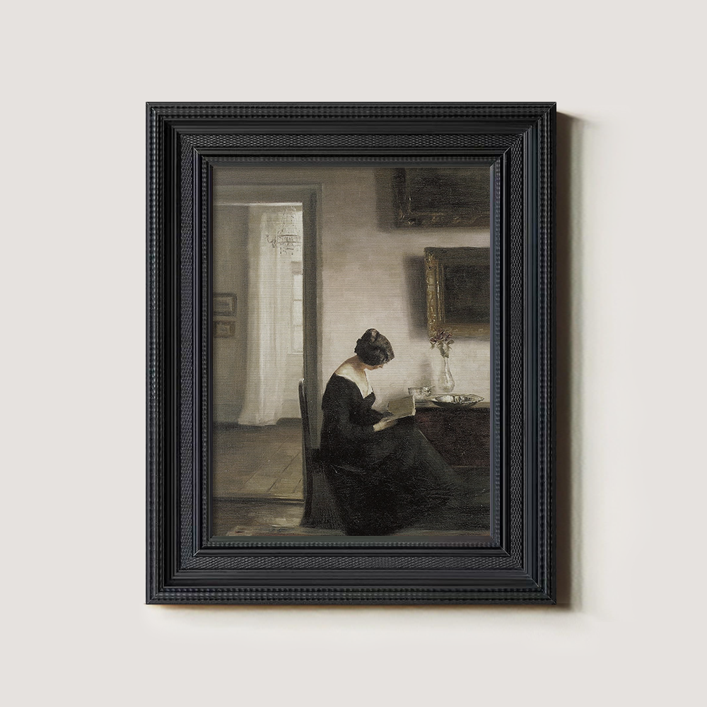 Introspective Woman Reading in Sunlit Parlor
