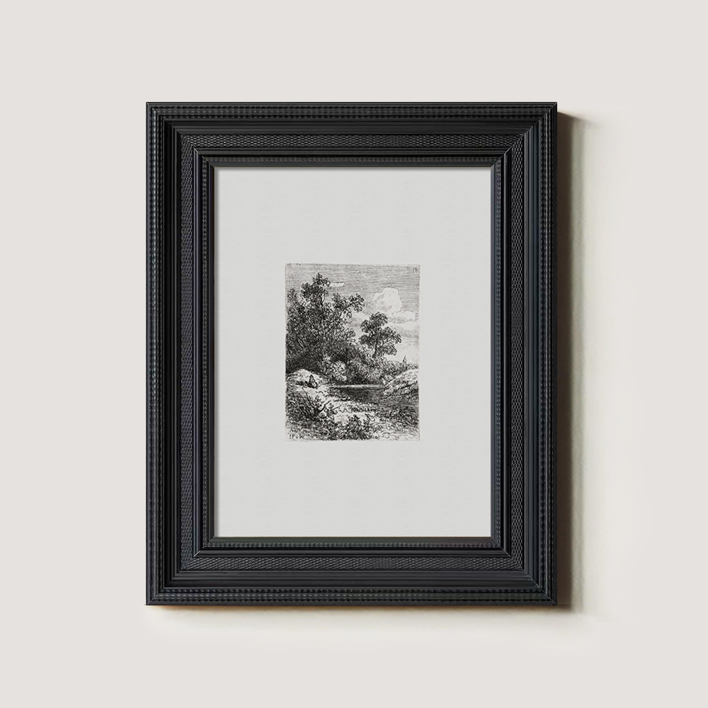 Tranquil Rocky Pond Etching Reverie