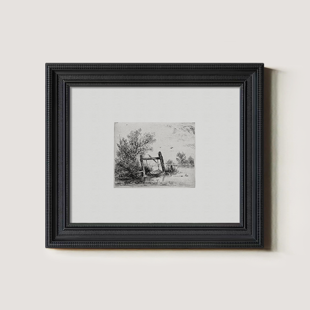 Serene Riverside Bridge Etching Idyll