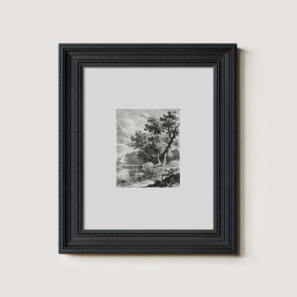 Misty Lakeside Thicket Etching Reverie