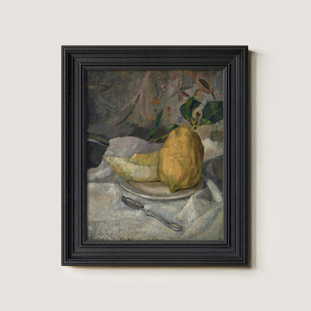 Sliced Quince Still Life with Leaves and Spoon