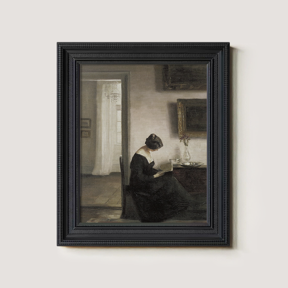 Introspective Woman Reading in Sunlit Parlor