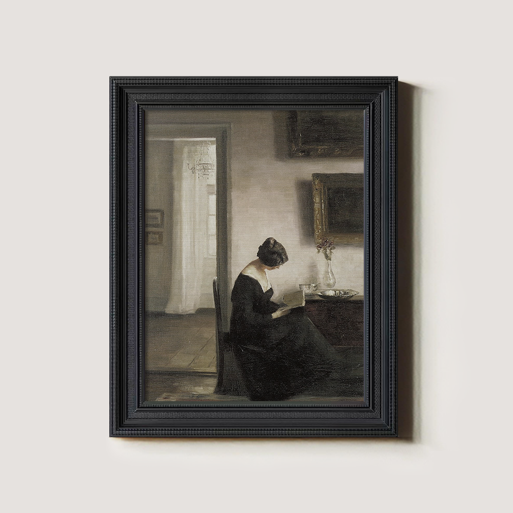 Introspective Woman Reading in Sunlit Parlor
