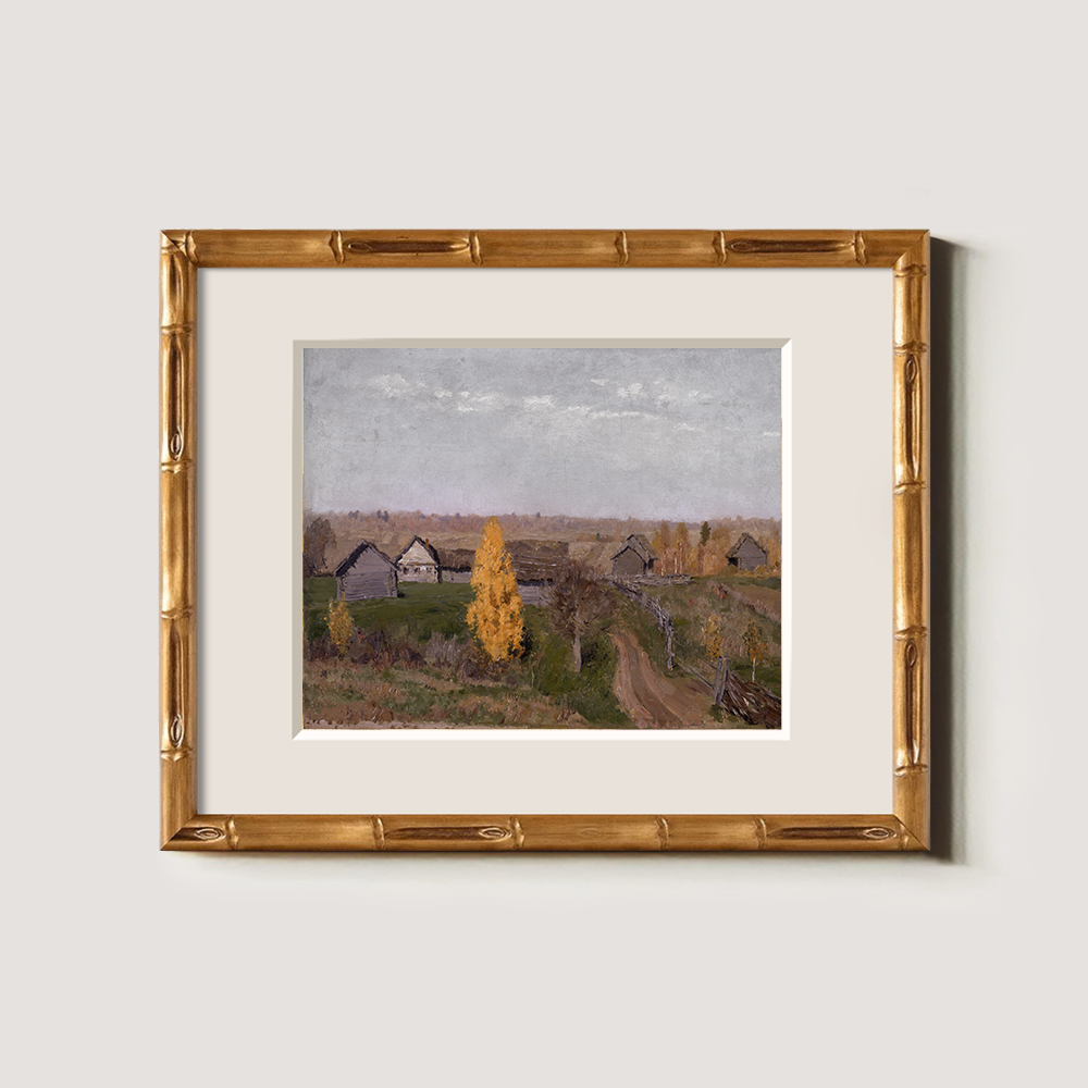 Village Scene With Golden Autumn Trees