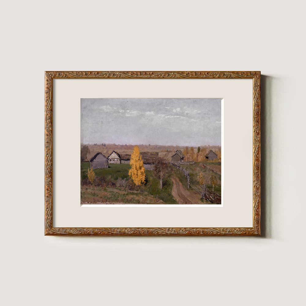 Village Scene With Golden Autumn Trees