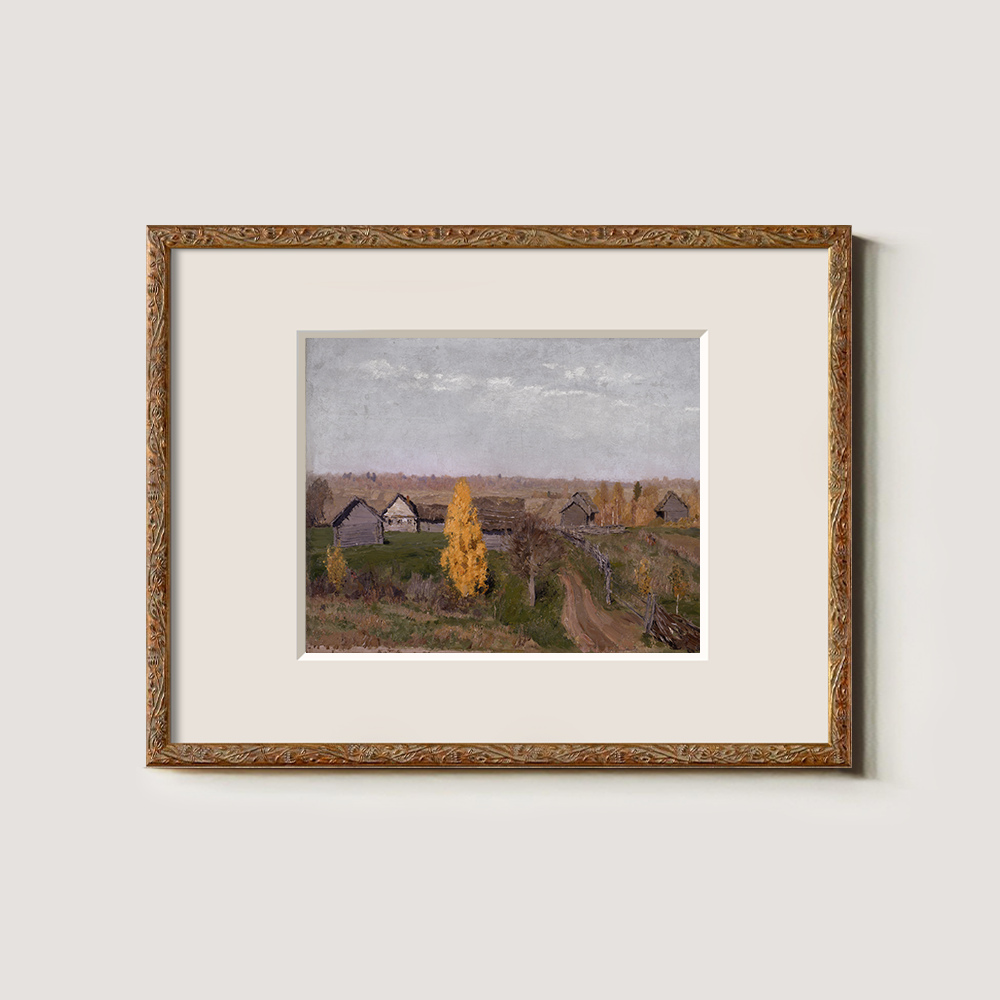 Village Scene With Golden Autumn Trees
