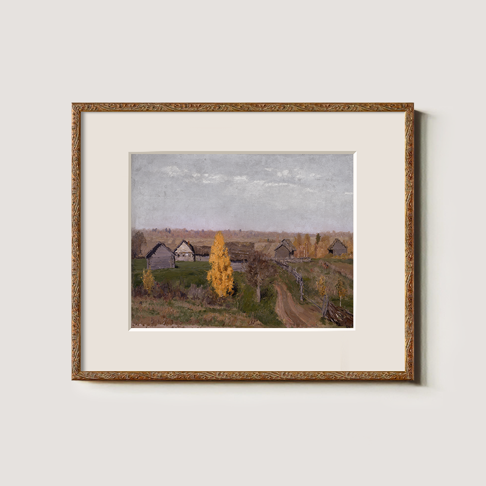 Village Scene With Golden Autumn Trees
