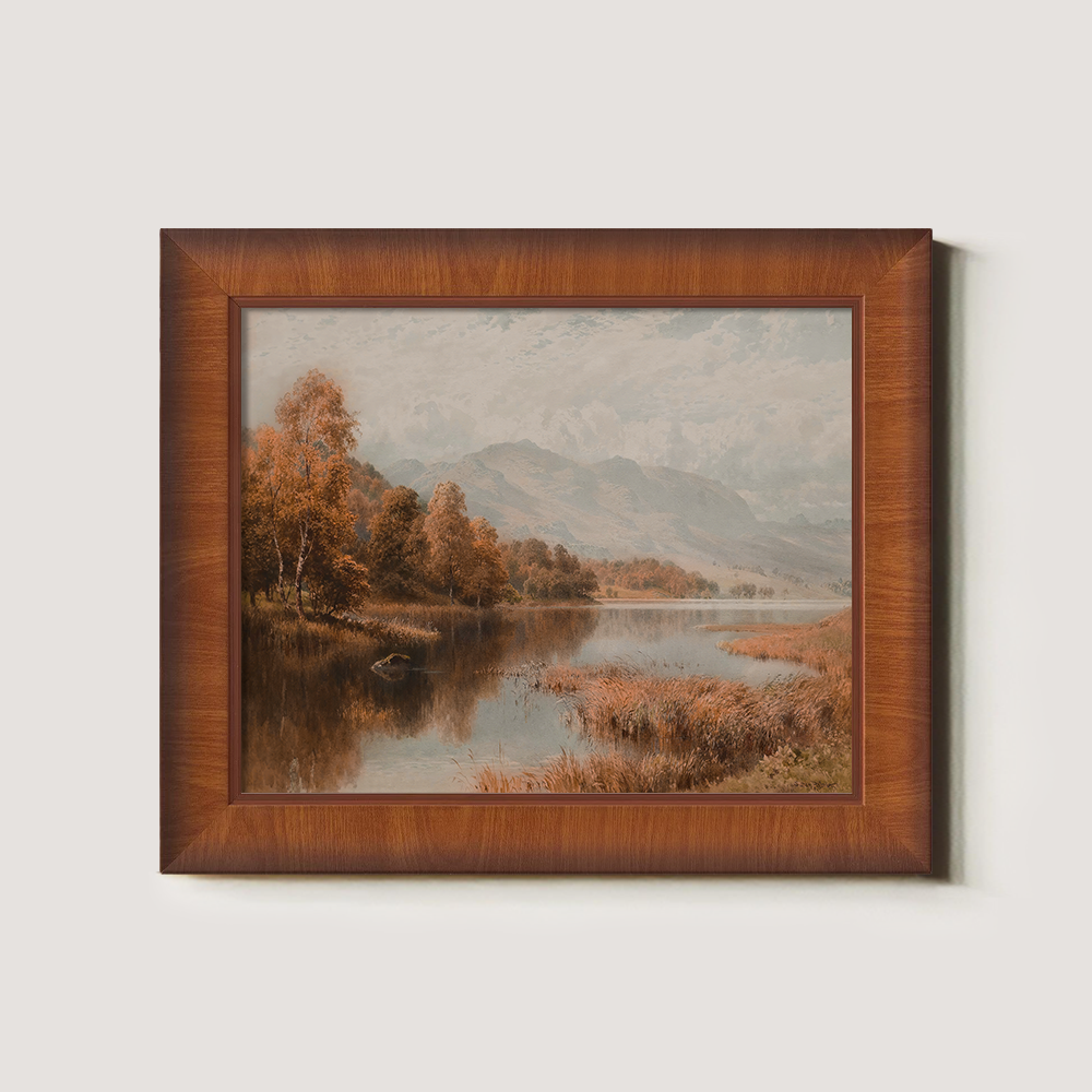 Vintage Autumn Lake Landscape Art