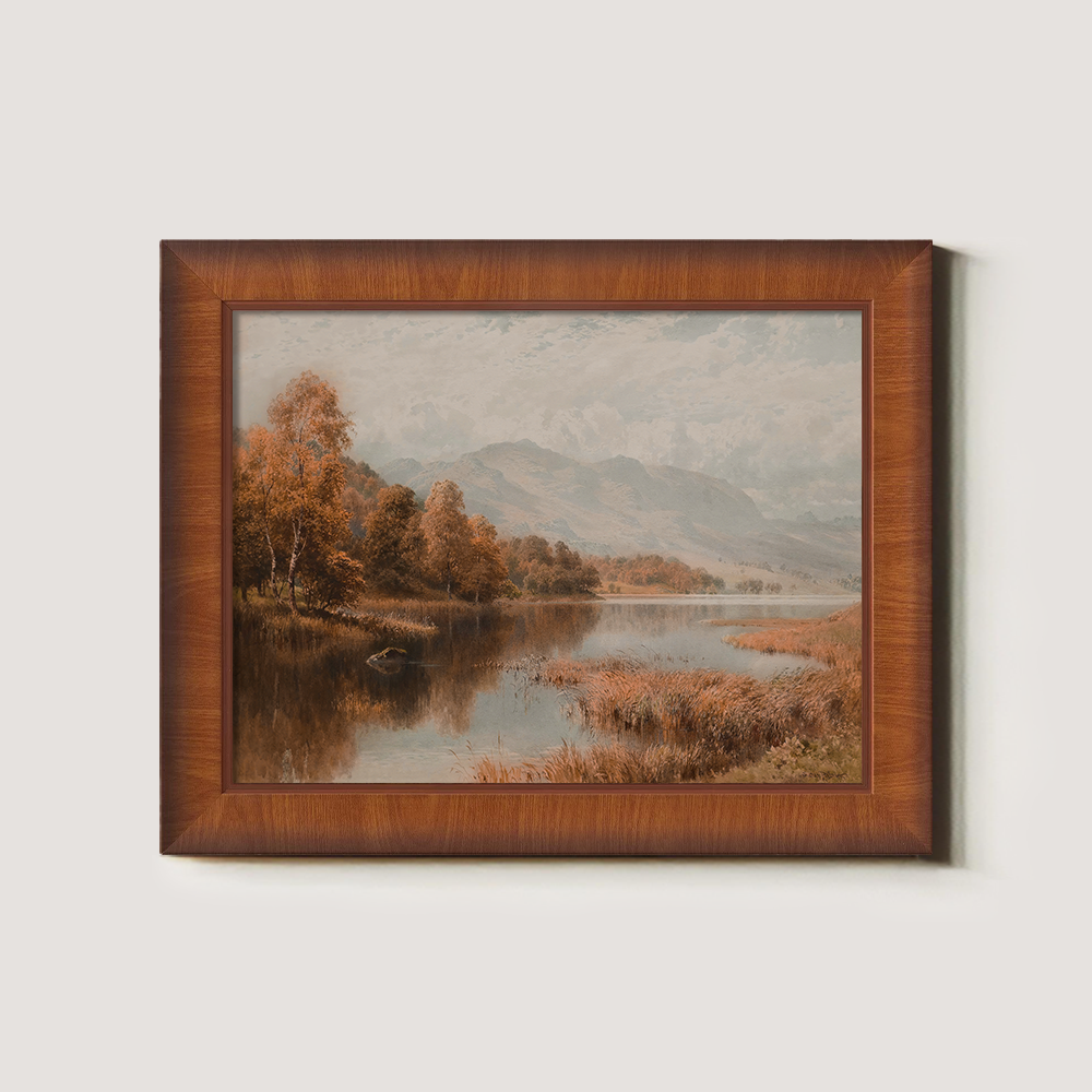 Vintage Autumn Lake Landscape Art