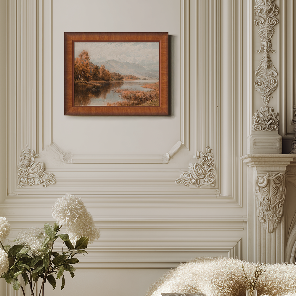 Vintage Autumn Lake Landscape Art