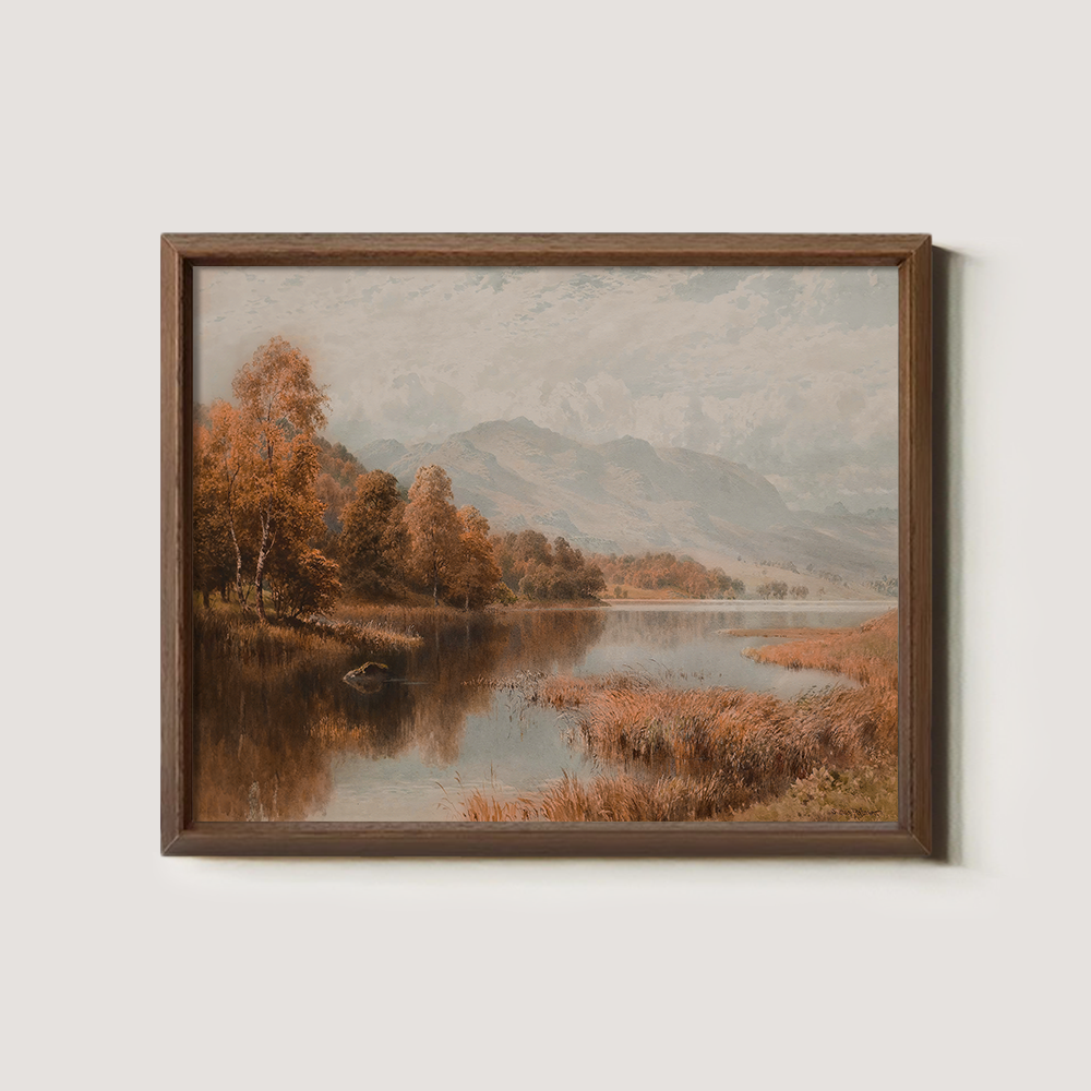 Vintage Autumn Lake Landscape Art