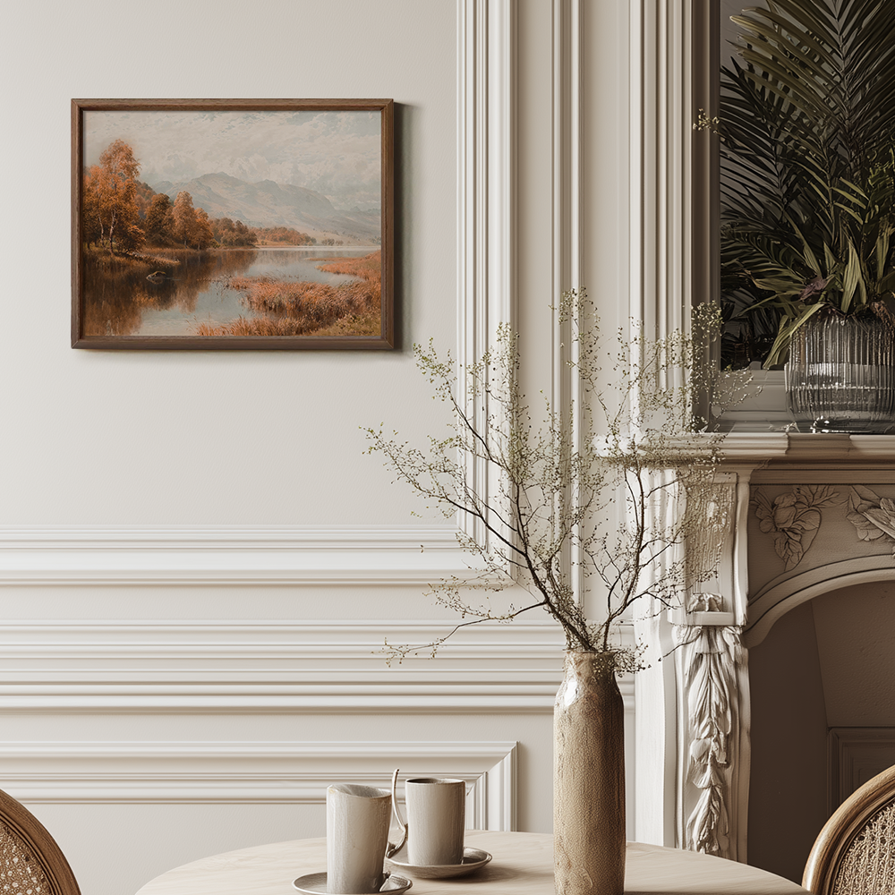 Vintage Autumn Lake Landscape Art