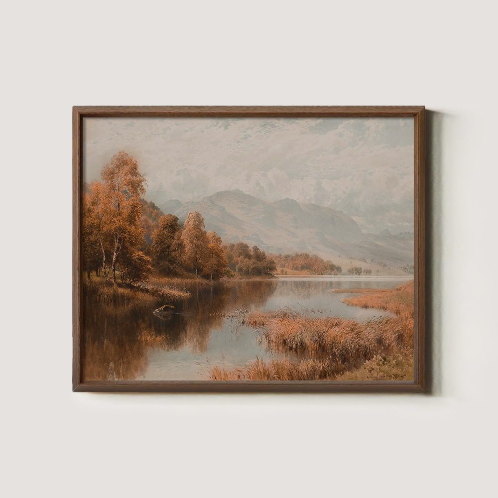 Vintage Autumn Lake Landscape Art