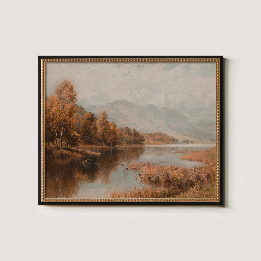 Vintage Autumn Lake Landscape Art