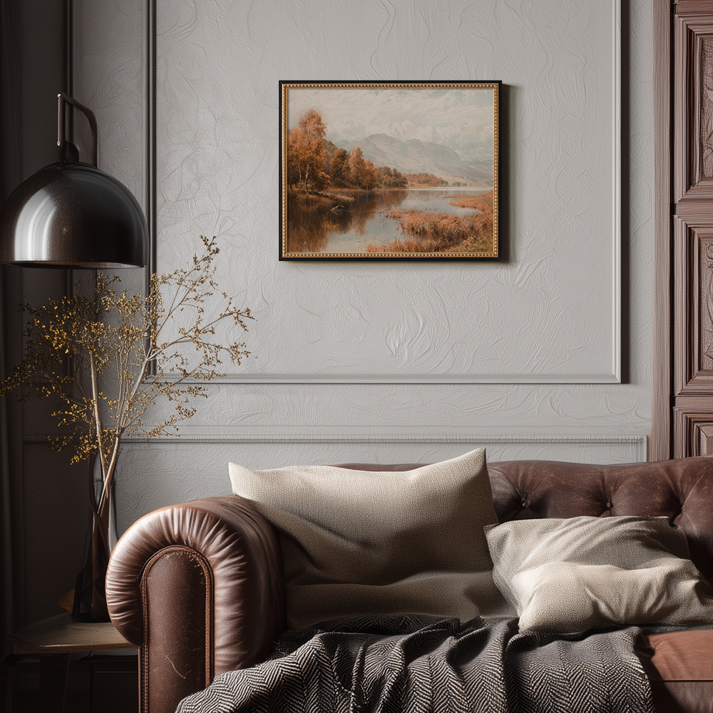 Vintage Autumn Lake Landscape Art