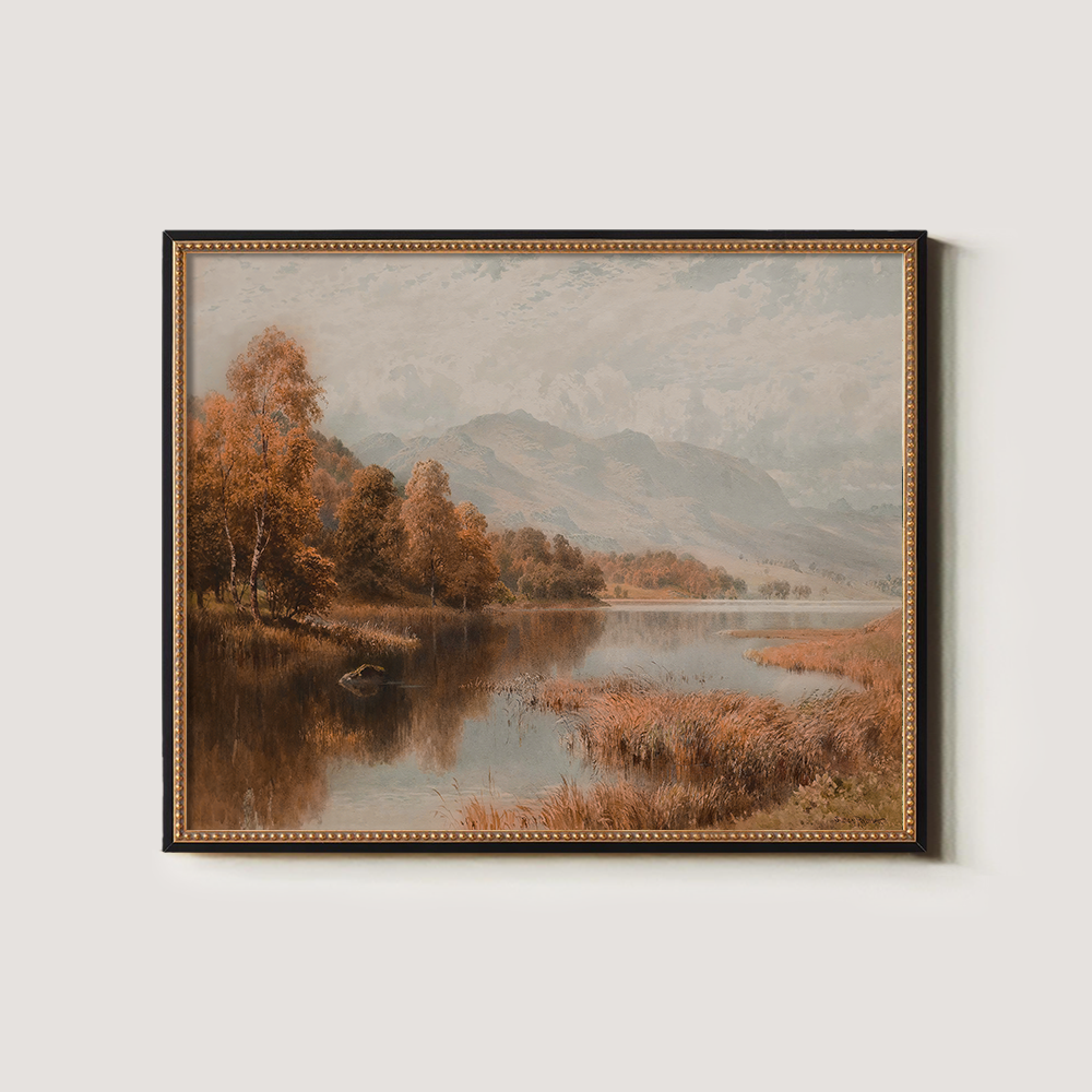 Vintage Autumn Lake Landscape Art
