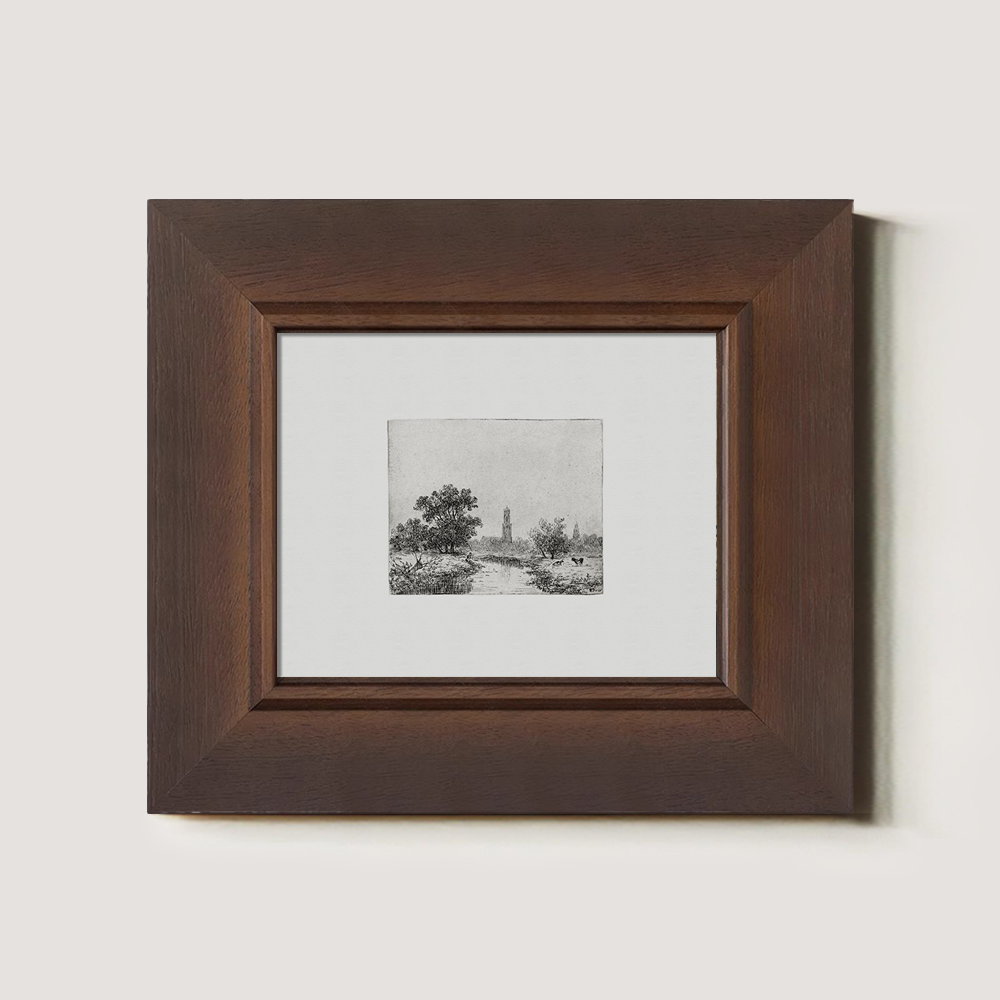 Pastoral Riverside Tower Etching Reverie