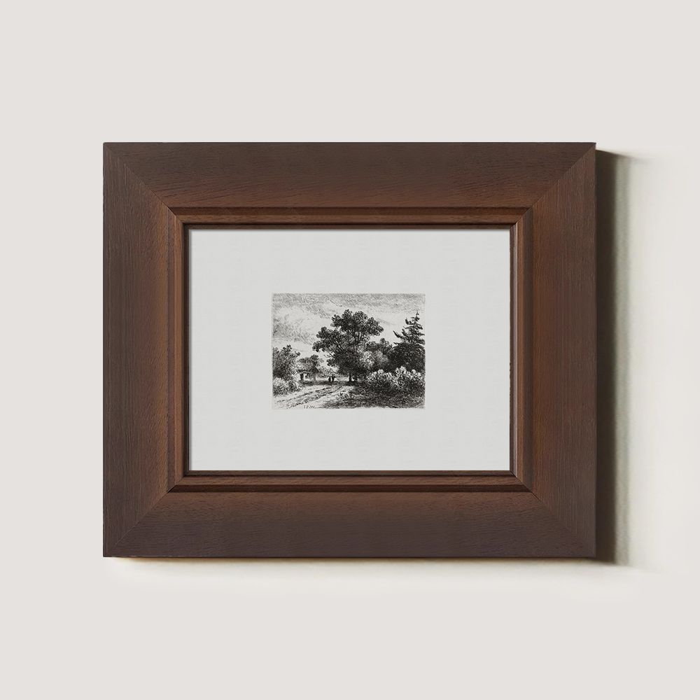 Foggy Hamlet Path Etching Reverie